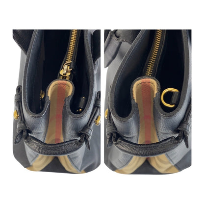 Burberry Banner, Black, "CANVAS, LEATHER", tote