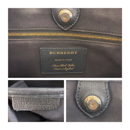 Burberry Banner, Black, "CANVAS, LEATHER", tote