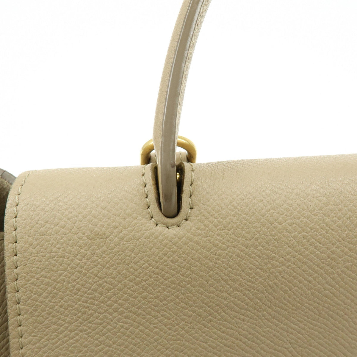 Celine Belt Textured Leather, Beige, Leather, Handbag