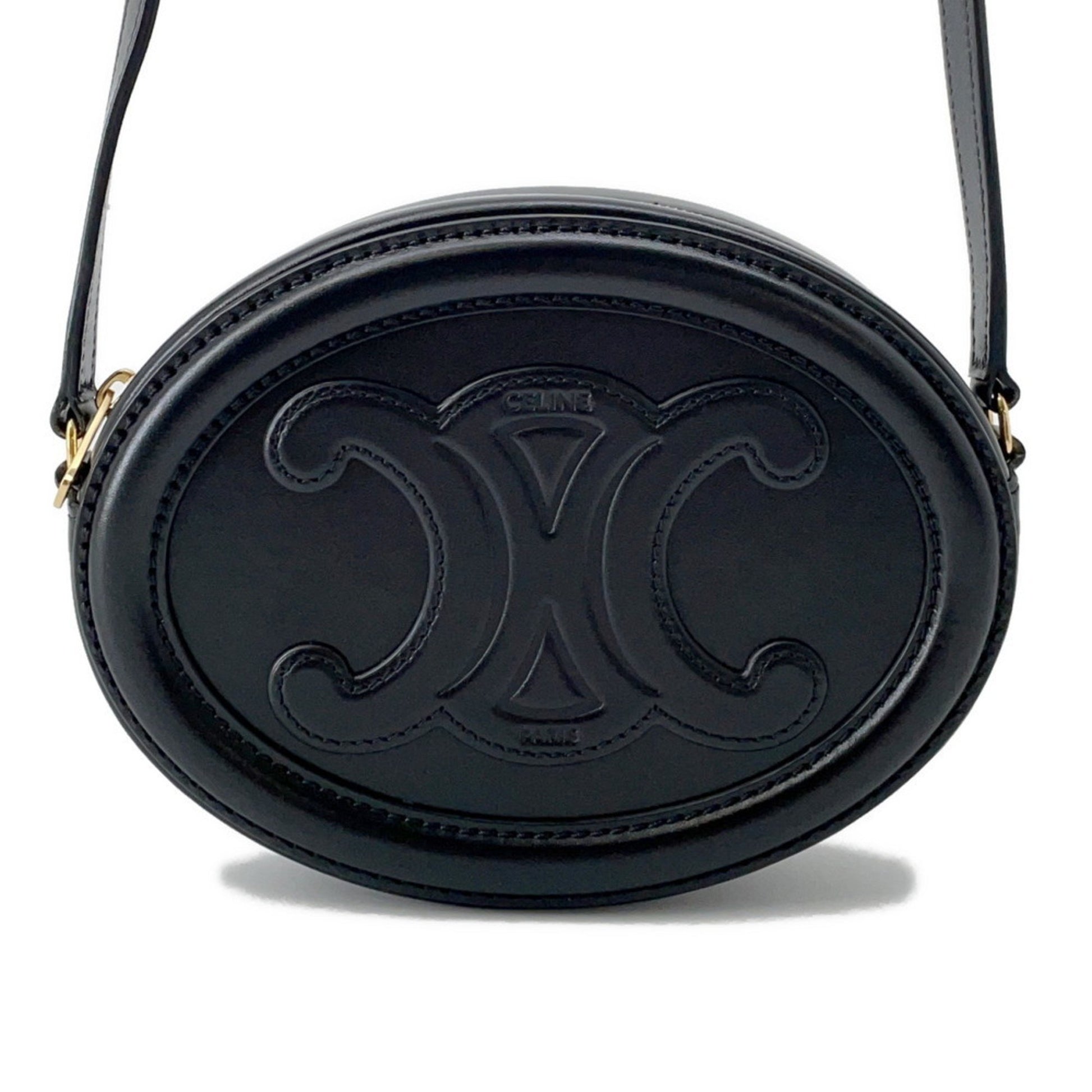 Céline Triomphe, Black, Leather, shoulder