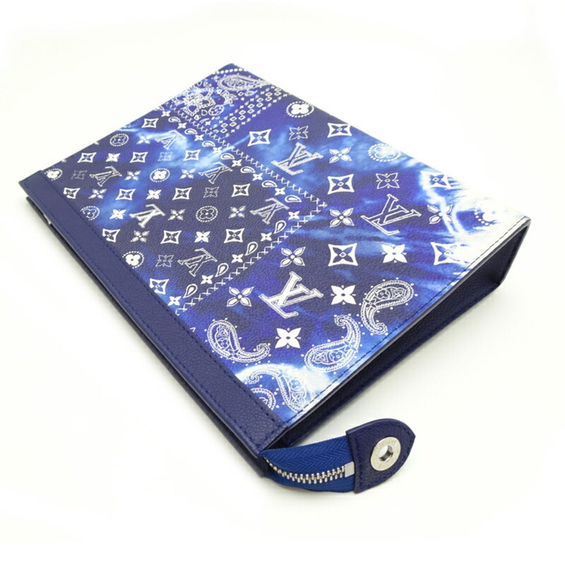 Louis Vuitton Pochette voyage, Blue, Leather, clutch