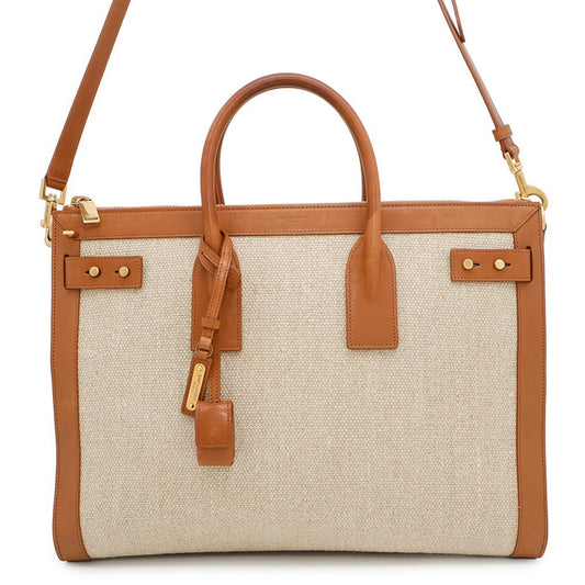 Saint Laurent Sac de jour, "BEIGE, BROWN", "CANVAS, LEATHER", tote