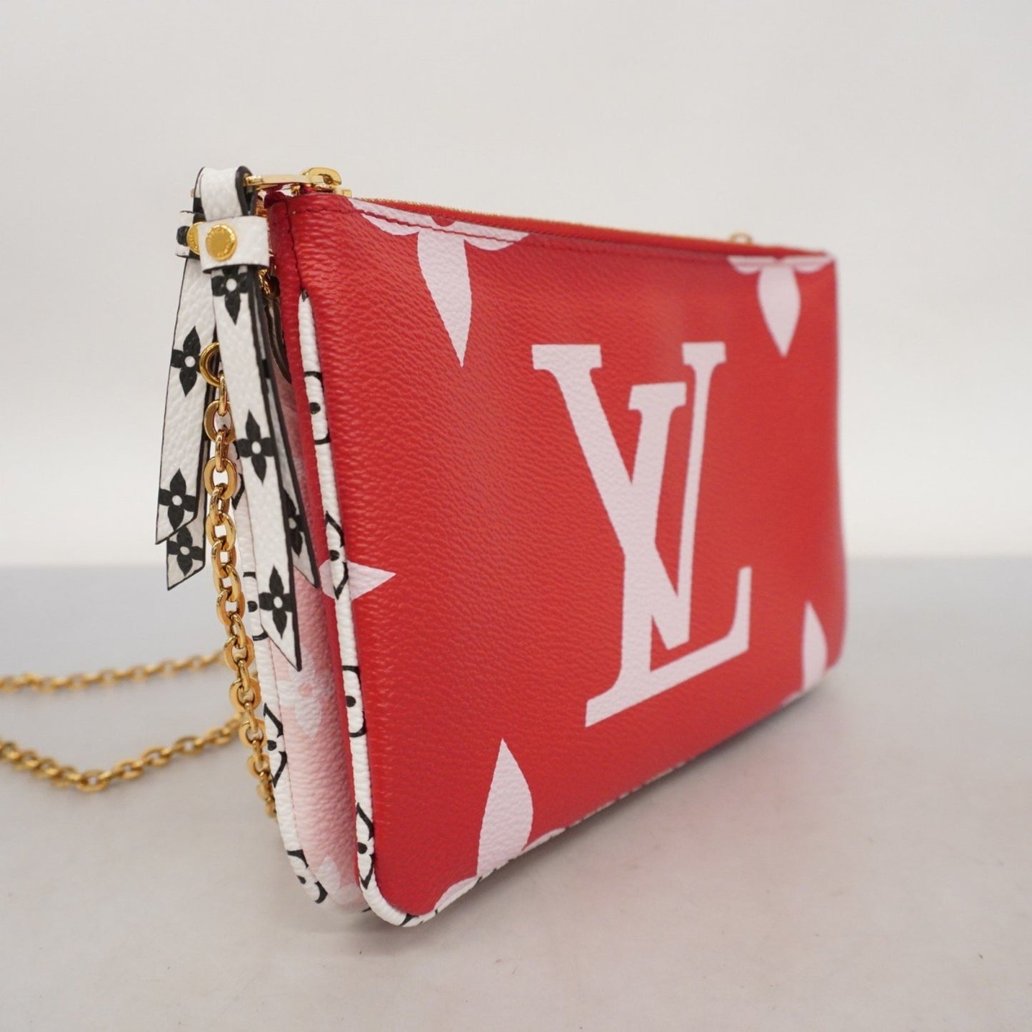 Louis Vuitton Double Zip, Red, Canvas, clutch