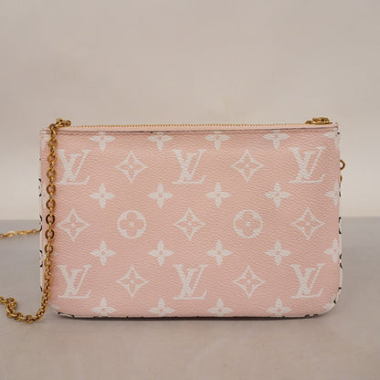 Louis Vuitton Double Zip, Red, Canvas, clutch