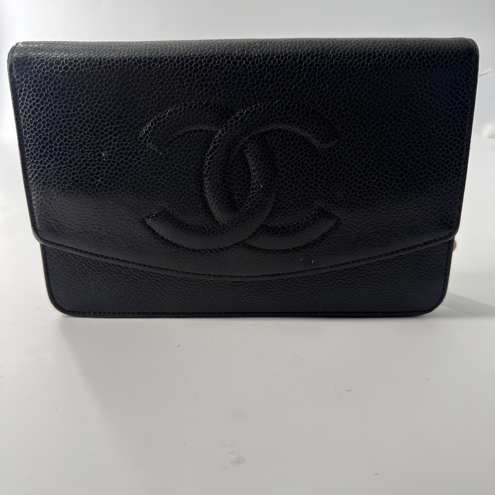 Chanel Wallet On Chain, Black, Leather, shoulder