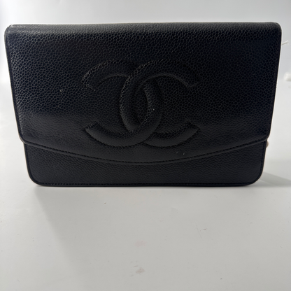 Chanel Wallet On Chain, Black, Leather, shoulder