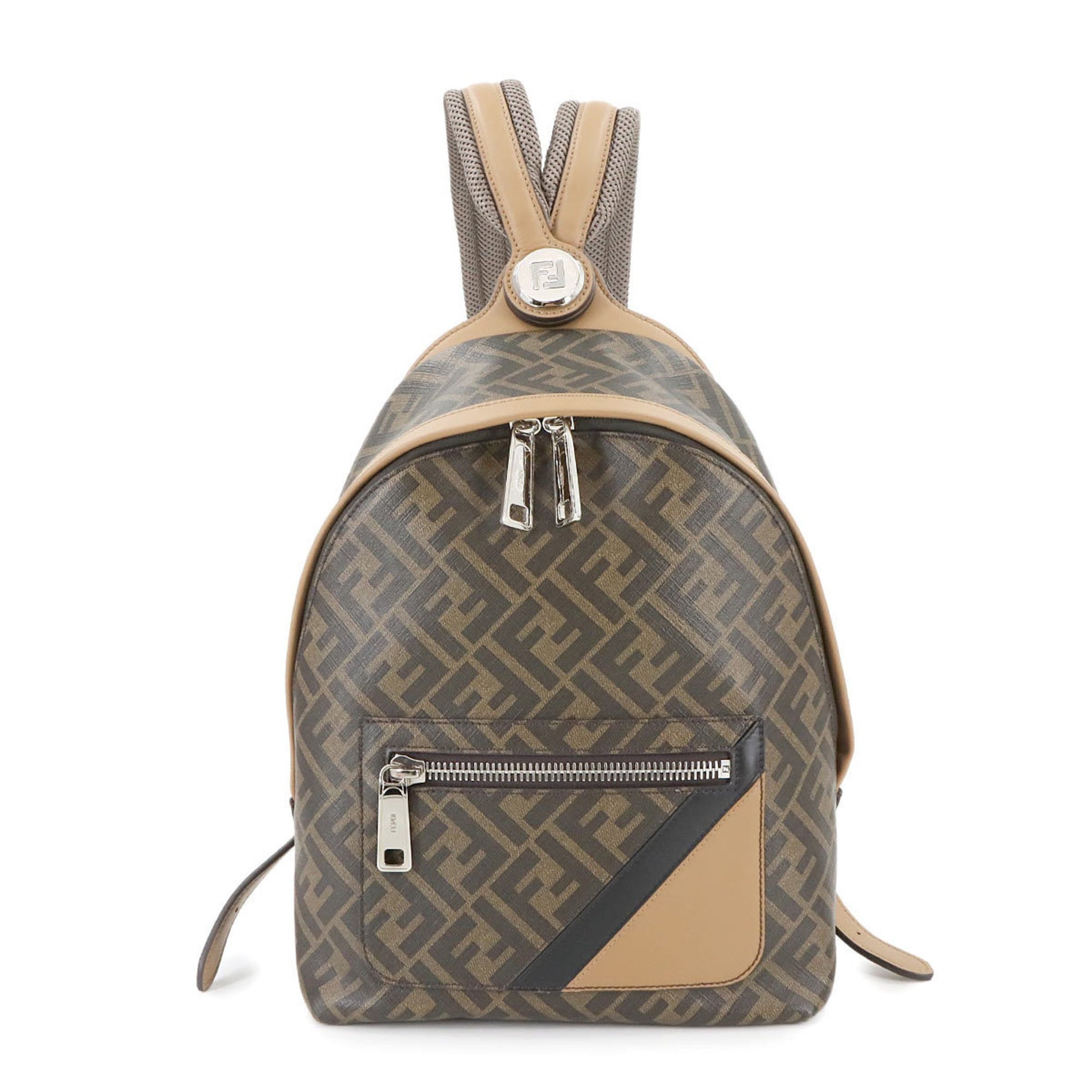 Fendi FF, Brown, Canvas, backpack