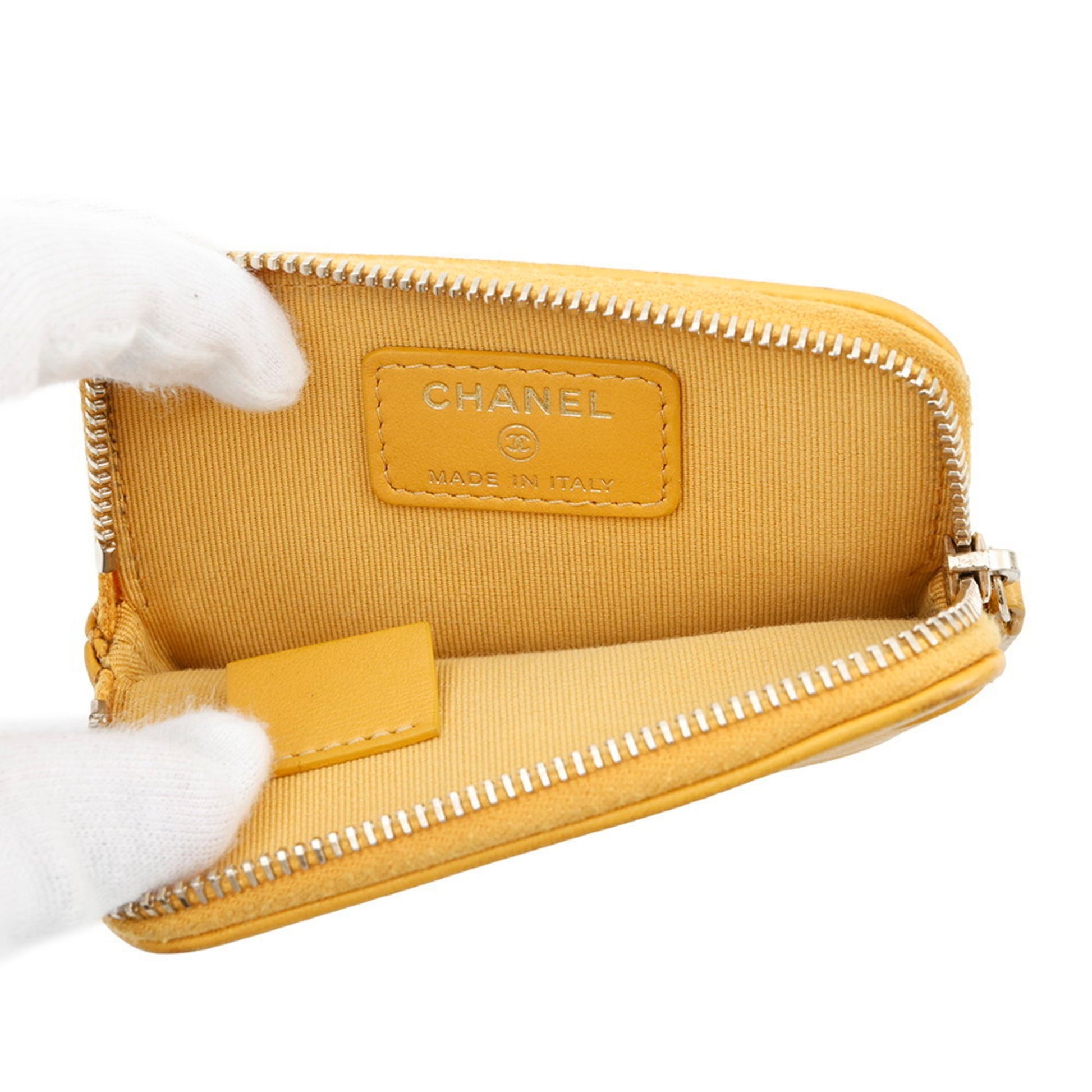 Chanel Porte carte, Yellow, Leather, wallet
