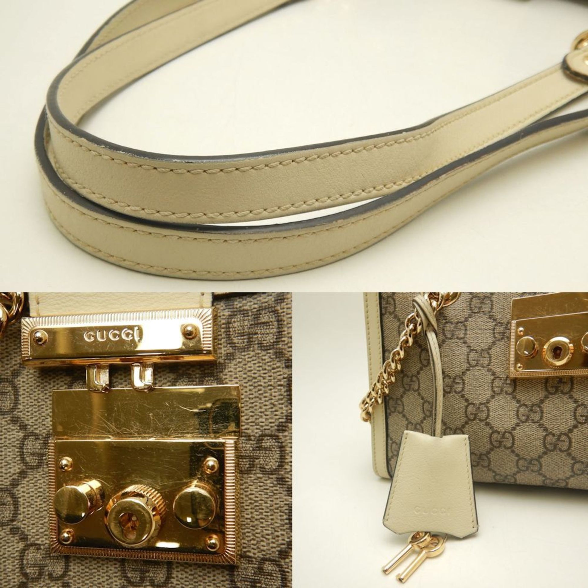 Gucci Padlock, Beige, Canvas, shoulder