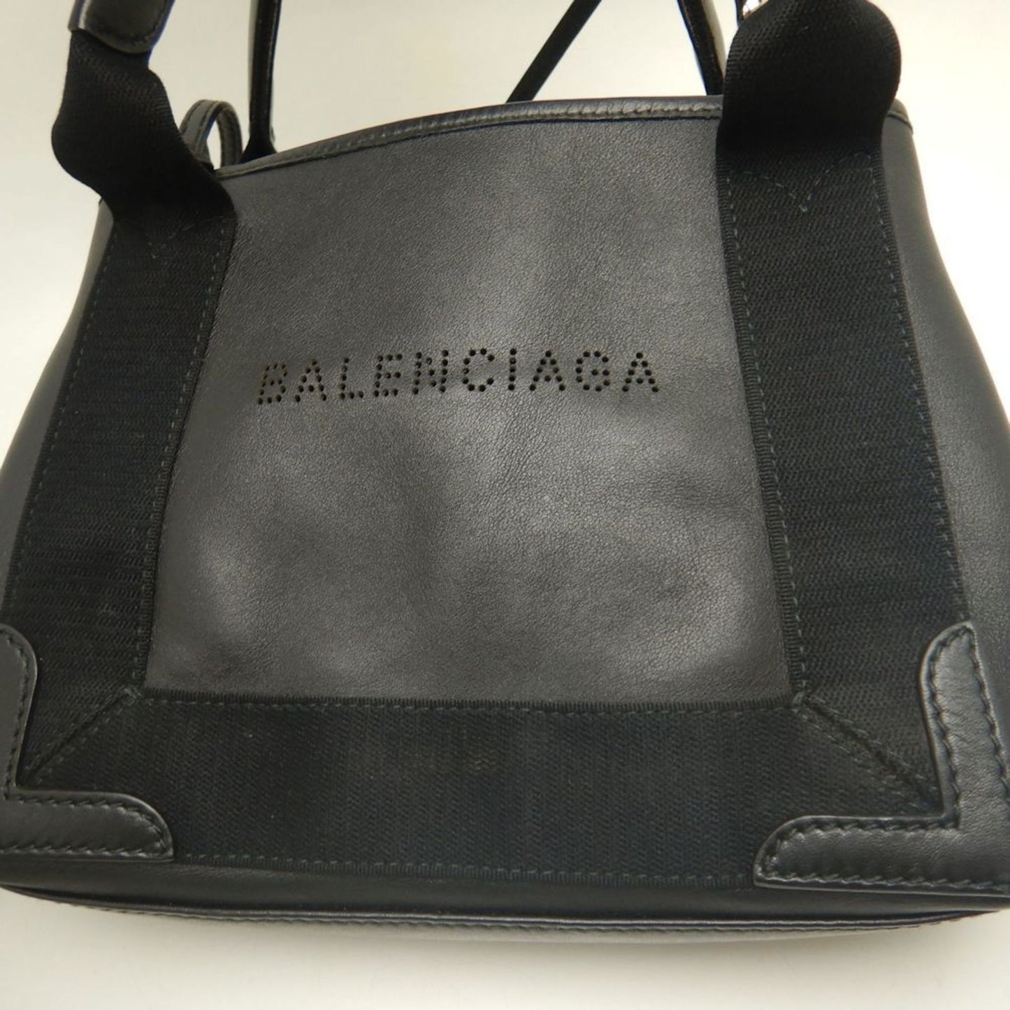 Balenciaga Navy Cabas, Black, "CANVAS, LEATHER", handbag