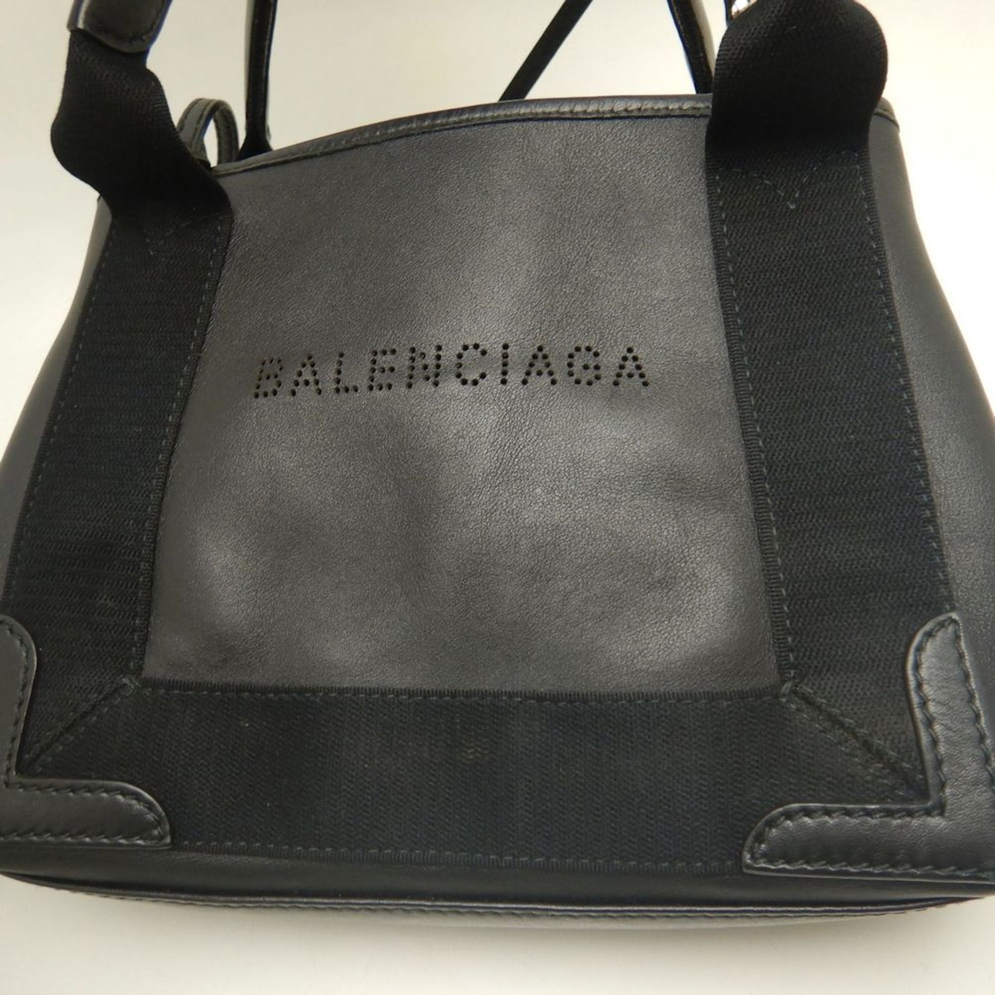 Balenciaga Navy Cabas, Black, "CANVAS, LEATHER", handbag