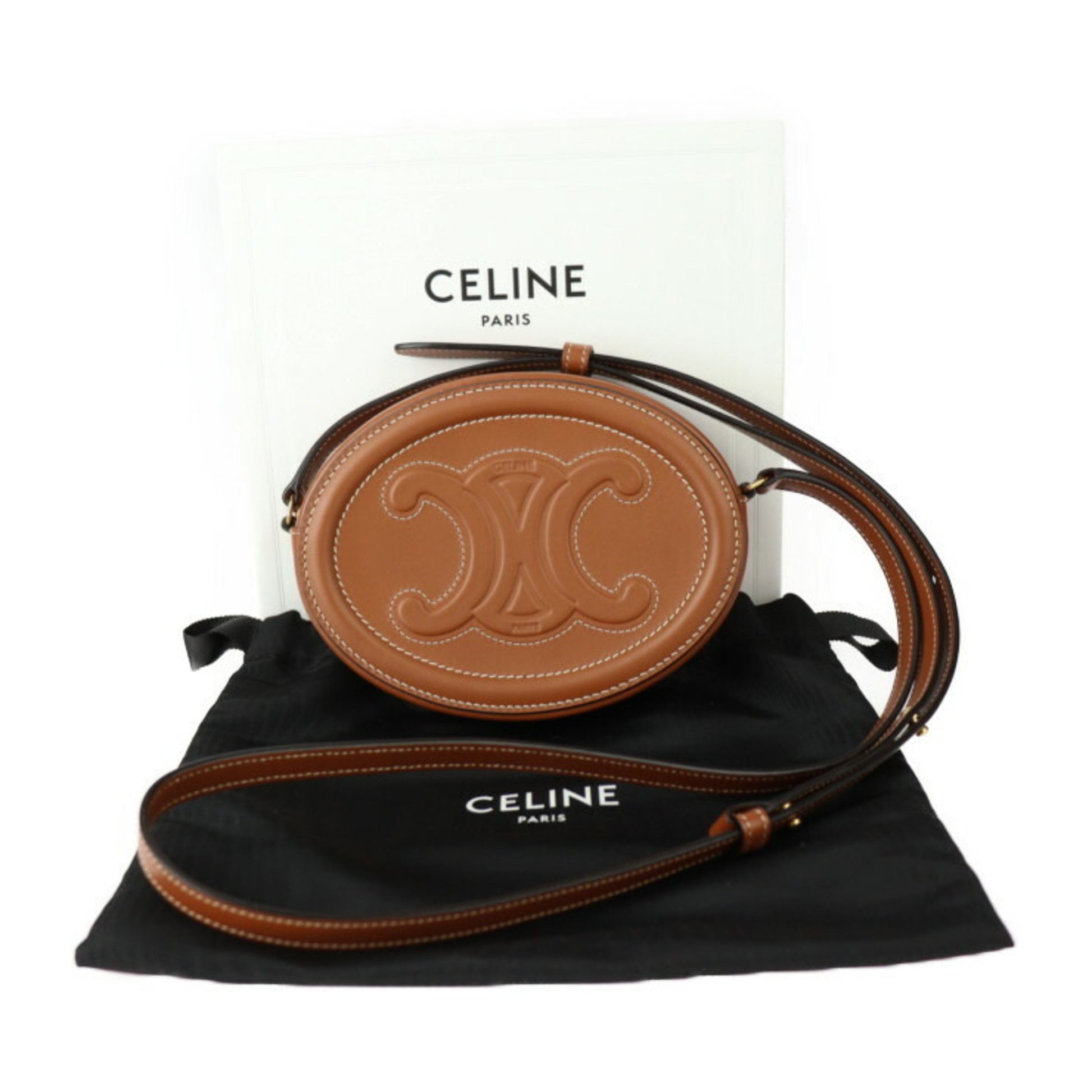 Céline Triomphe, Brown, Leather, shoulder
