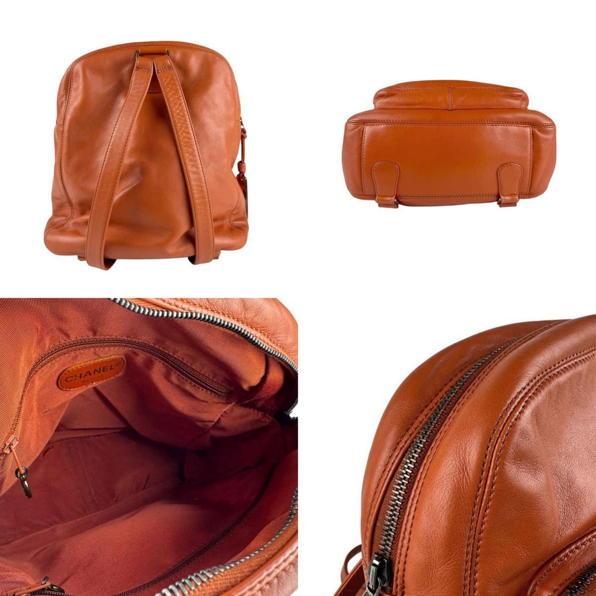 Chanel -, Orange, Leather, backpack