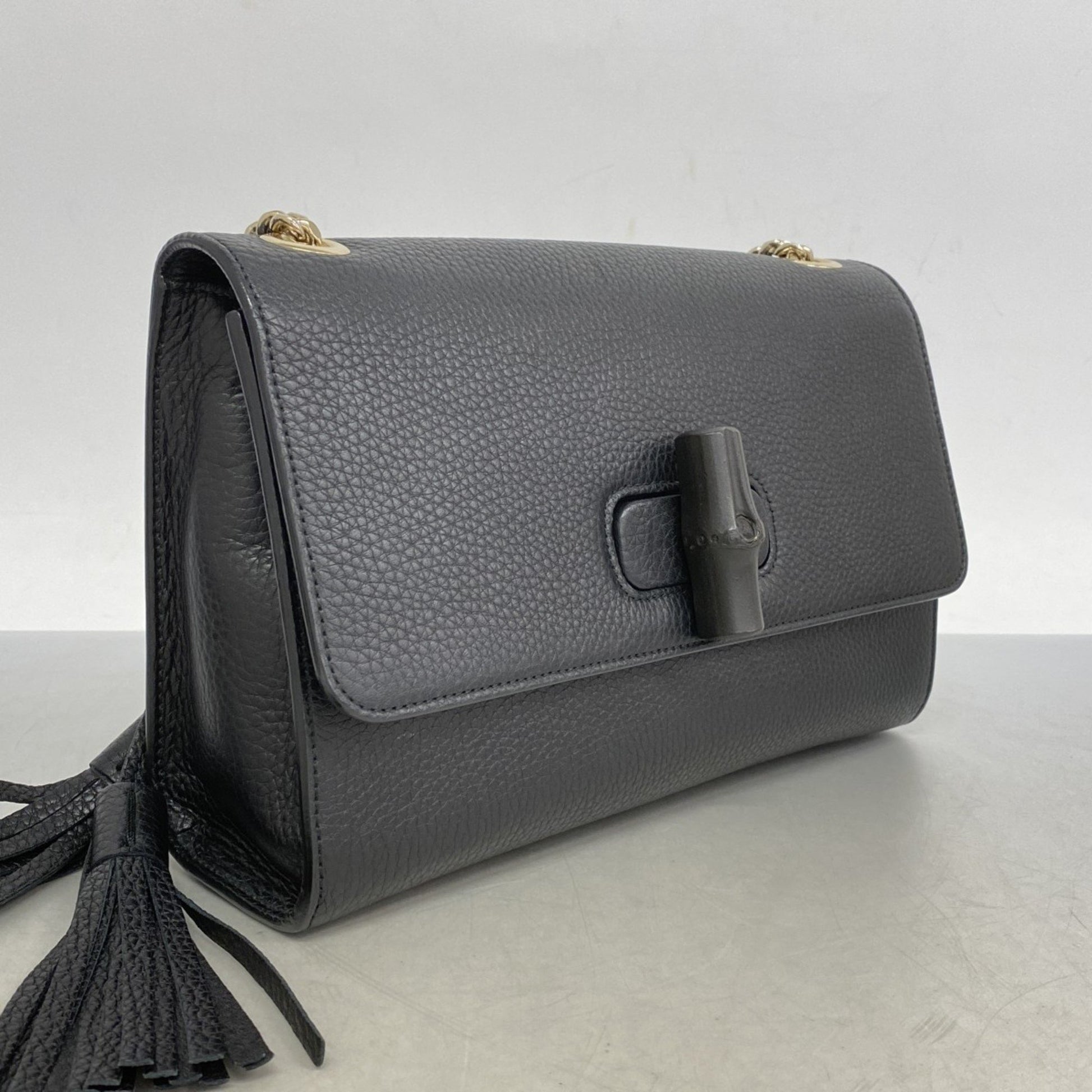 Gucci Bamboo, Black, Leather, shoulder