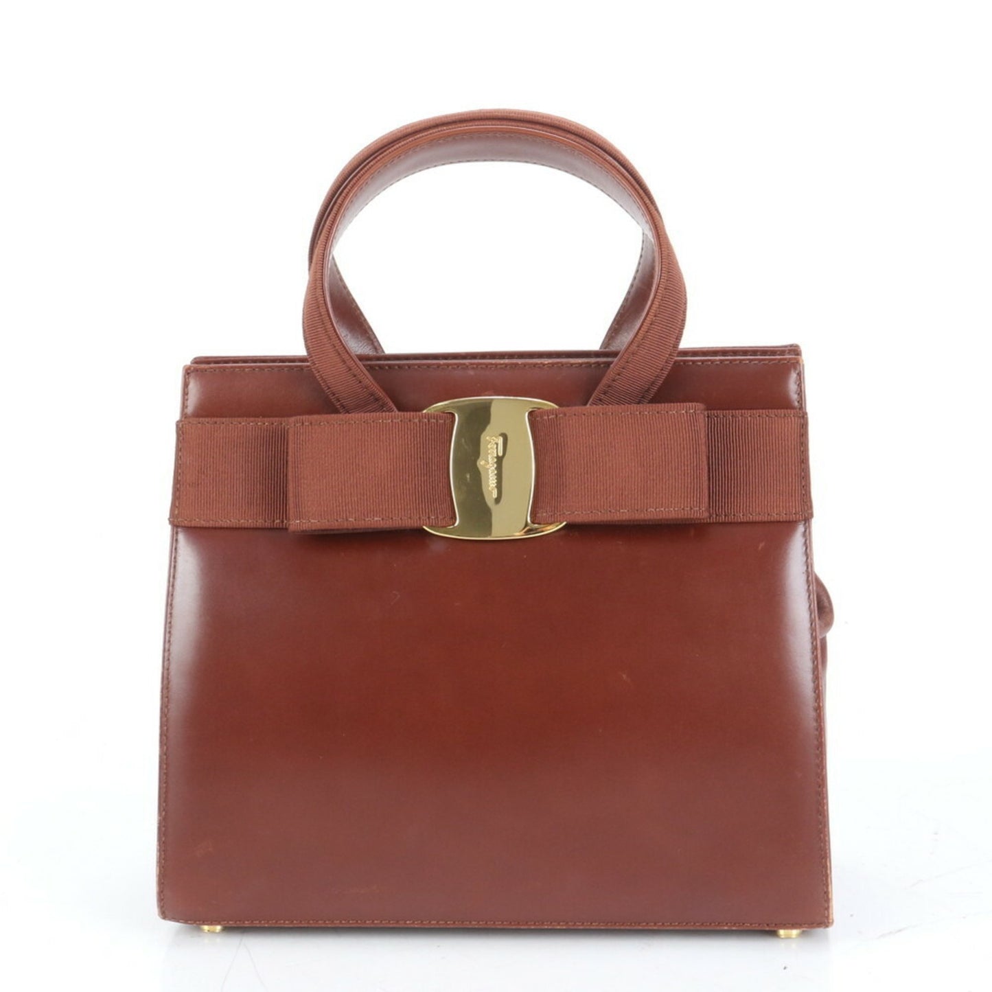 Salvatore Ferragamo Vara Bow Chain Evening Bag Patent, BROWN, LEATHER, Clutche & pouche