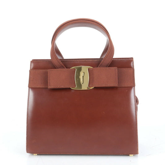 Salvatore Ferragamo Vara Bow Chain Evening Bag Patent, BROWN, LEATHER, Clutche & pouche