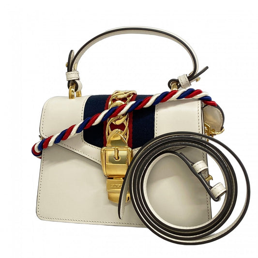 Gucci Sylvie, White, Leather, handbag
