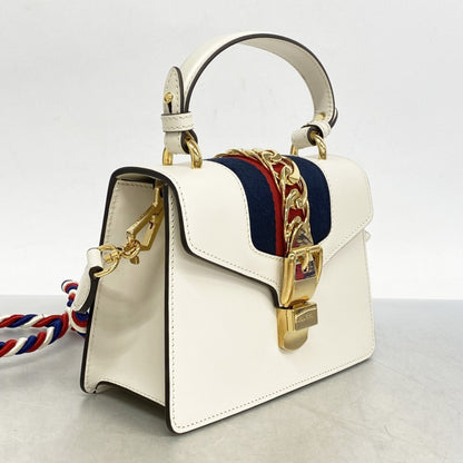 Gucci Sylvie, White, Leather, handbag