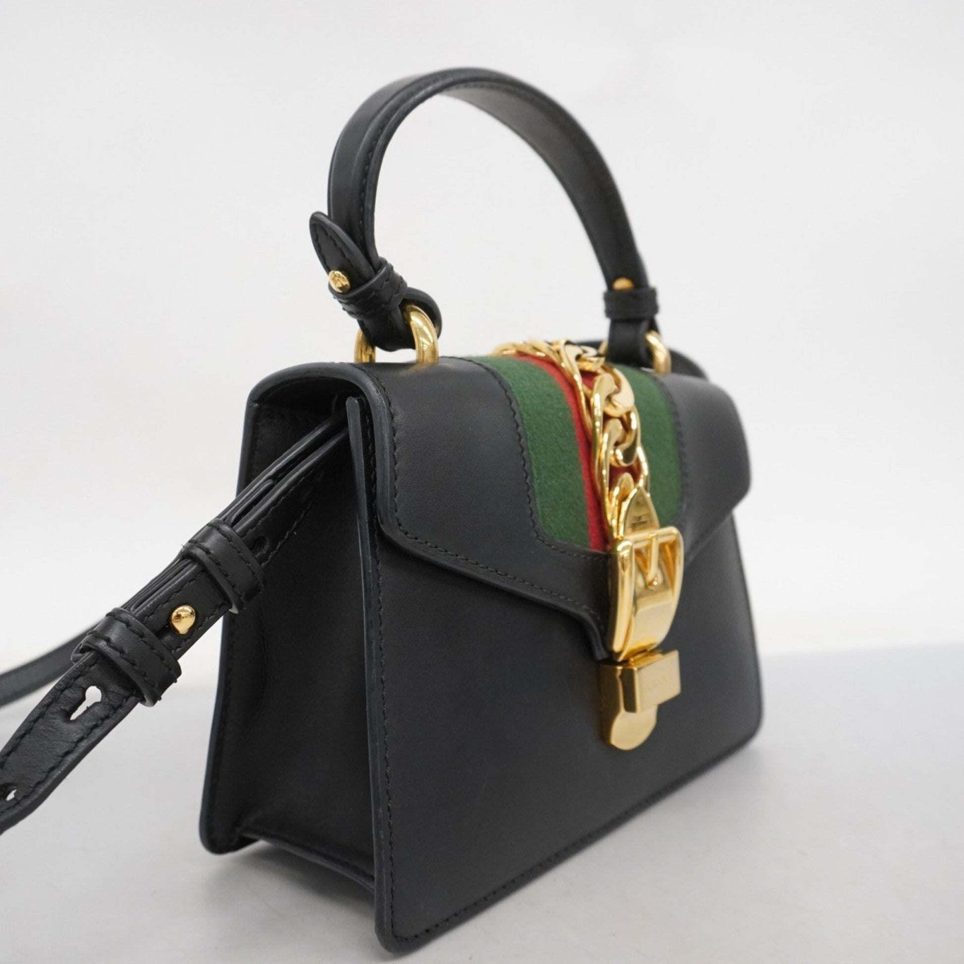 Gucci Sylvie, Black, Leather, handbag