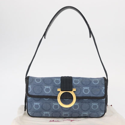 Salvatore Ferragamo Gancini Canvas, Navy, Canvas, Shoulder Bag