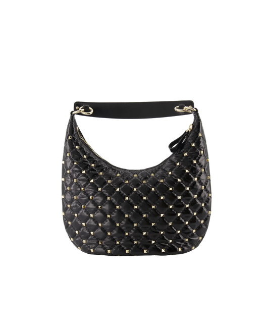 Valentino Garavani Rockstud Bow Double Zip Wristlet Clutch Leather, BLACK, LEATHER, Clutche & pouche