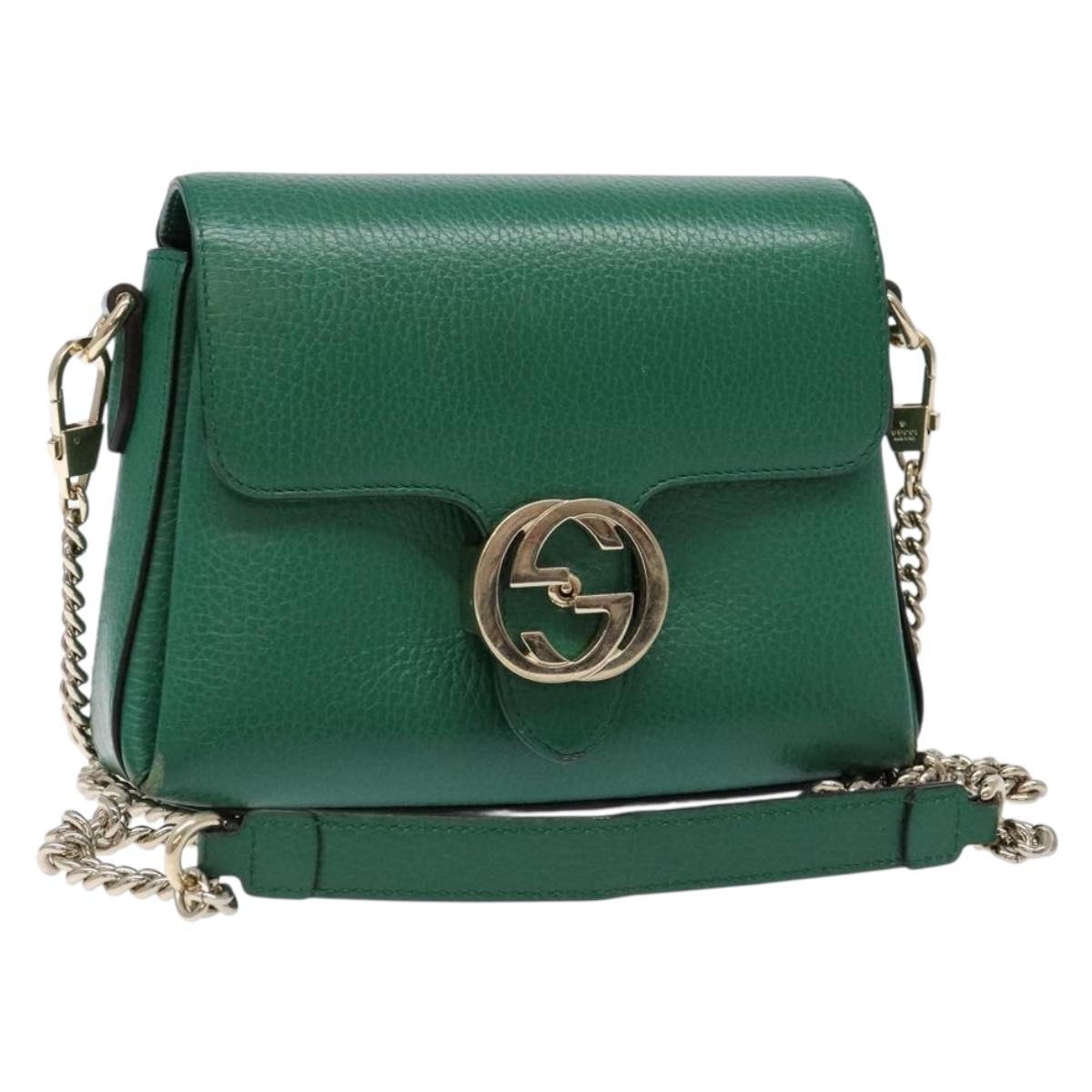 Gucci Interlocking G, Green, Leather, shoulder
