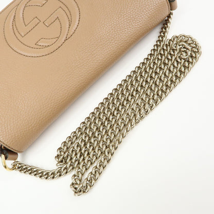 Gucci Soho Chain Leather, Beige, Leather, Crossbody Bag