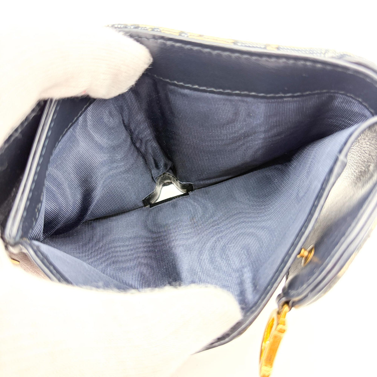 Christian Dior Saddle Flap Oblique Canvas, Navy, Canvas, Wallet