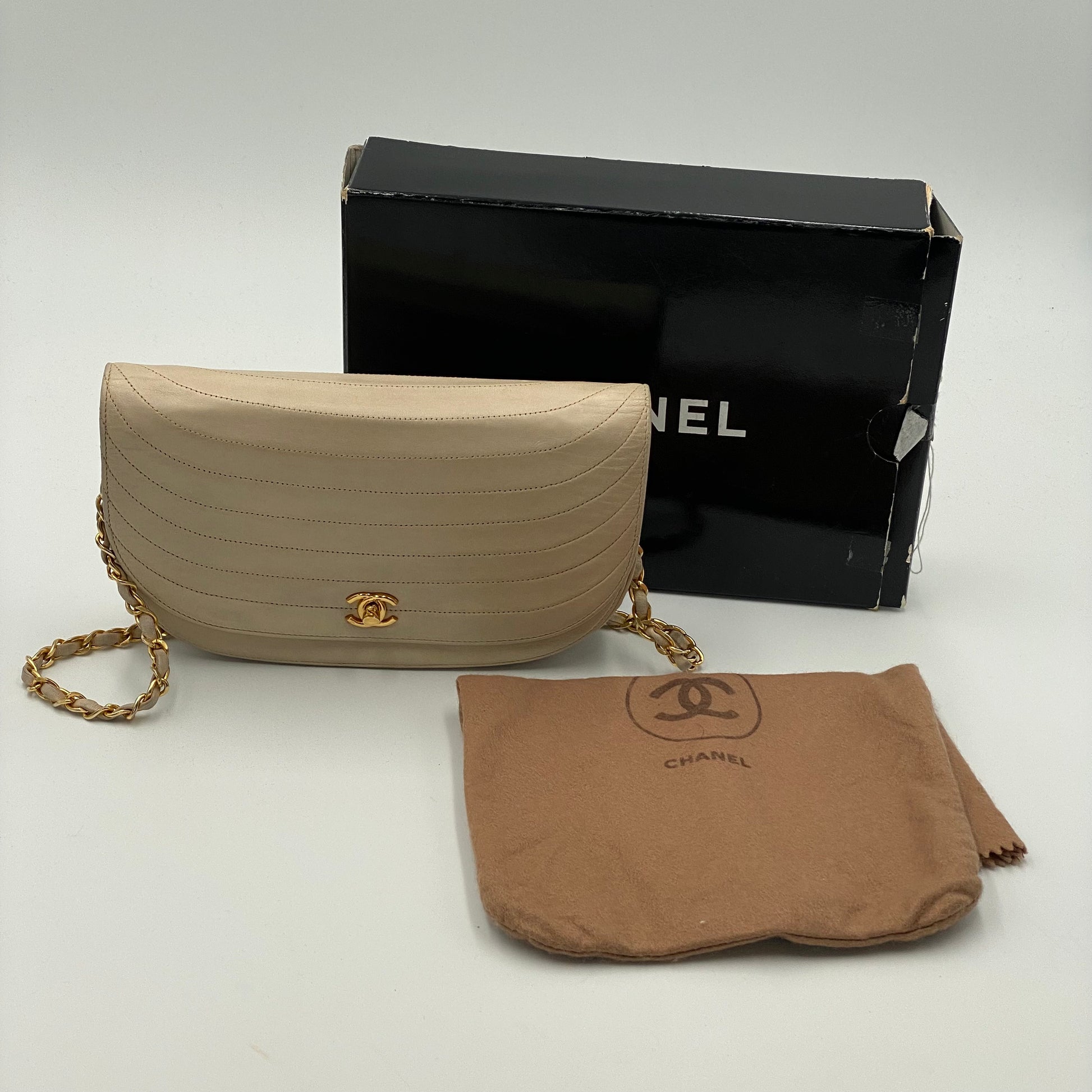 Chanel Half moon, Ecru, Leather, shoulder