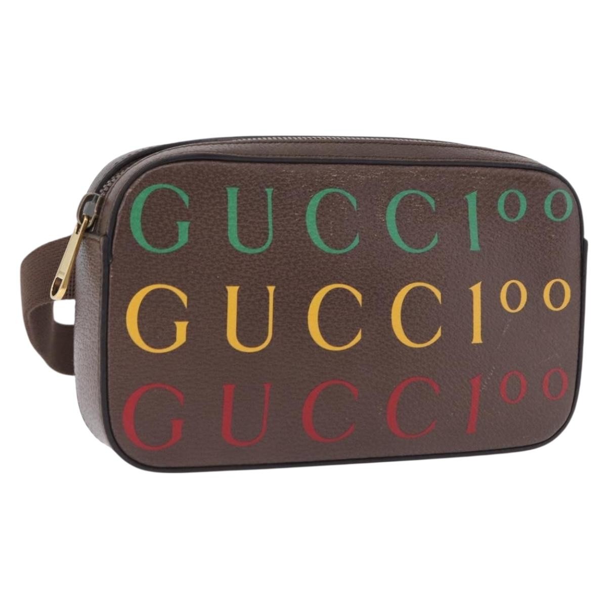 Gucci Aria 100th Anniversary Belt Printed Leather, Brown, Leather, Clutch