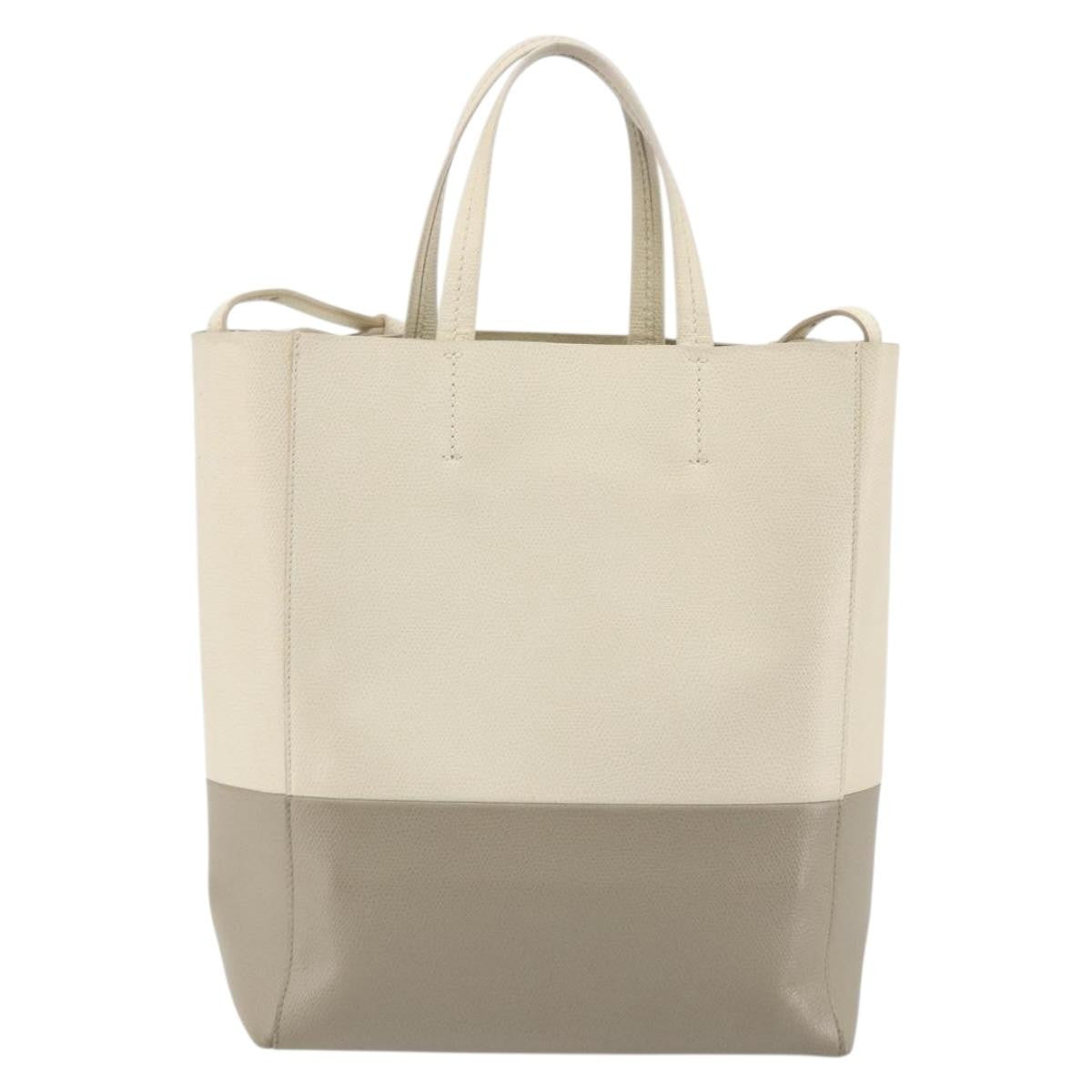 Celine Vertical Bi-Cabas Tote Leather, Beige, Leather, Tote Bag