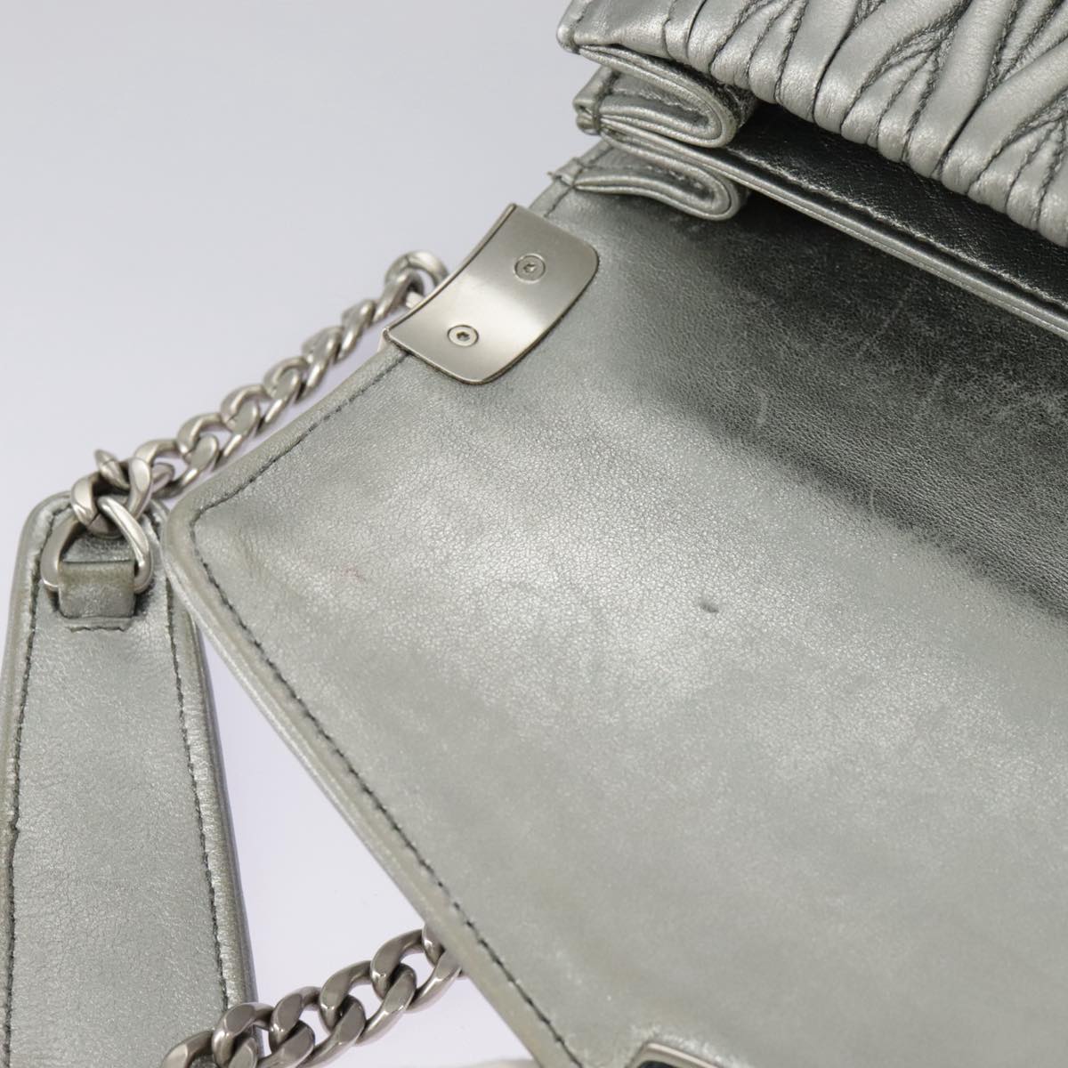 Miu Miu Confidential, Silver, Leather, shoulder