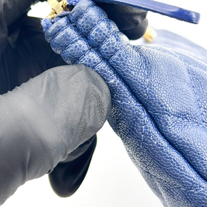 Chanel Boy O Case Clutch Quilted Caviar, Blue, Leather, Clutch