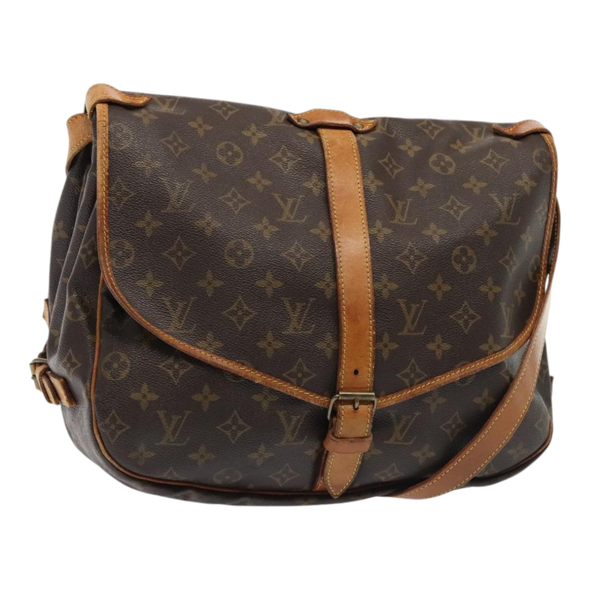 Louis Vuitton Saumur 35, Brown, Canvas, shoulder