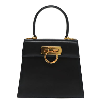 Salvatore Ferragamo Convertible Top Handle Bag Leather, BLACK, LEATHER, Handbag