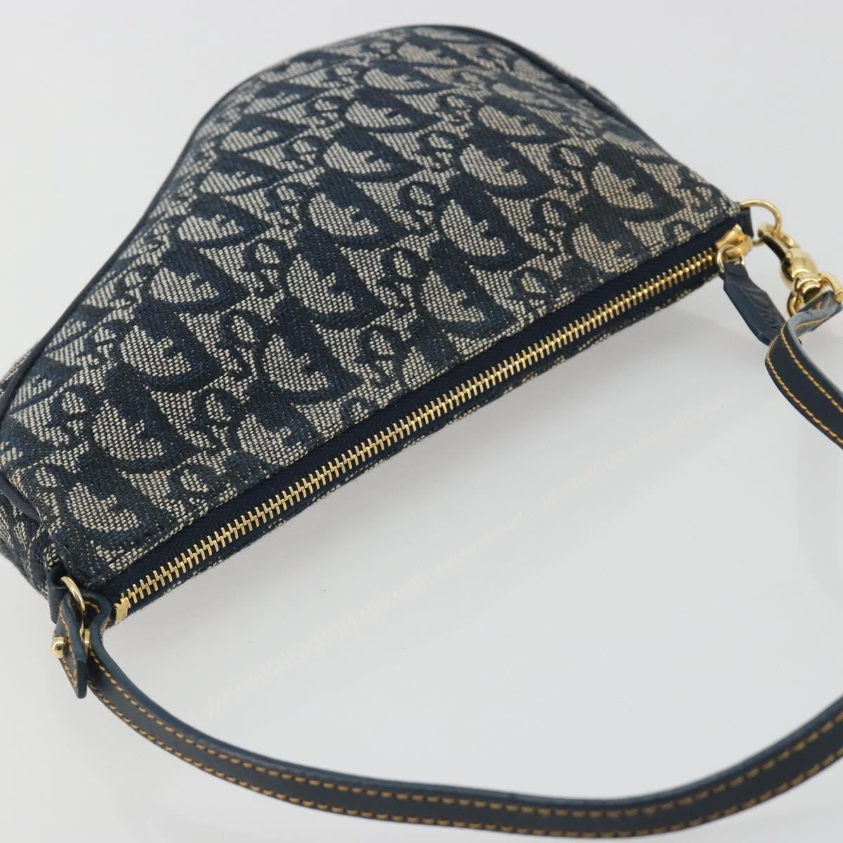 Christian Dior Vintage Saddle Diorissimo Canvas, Navy, Canvas, Shoulder Bag