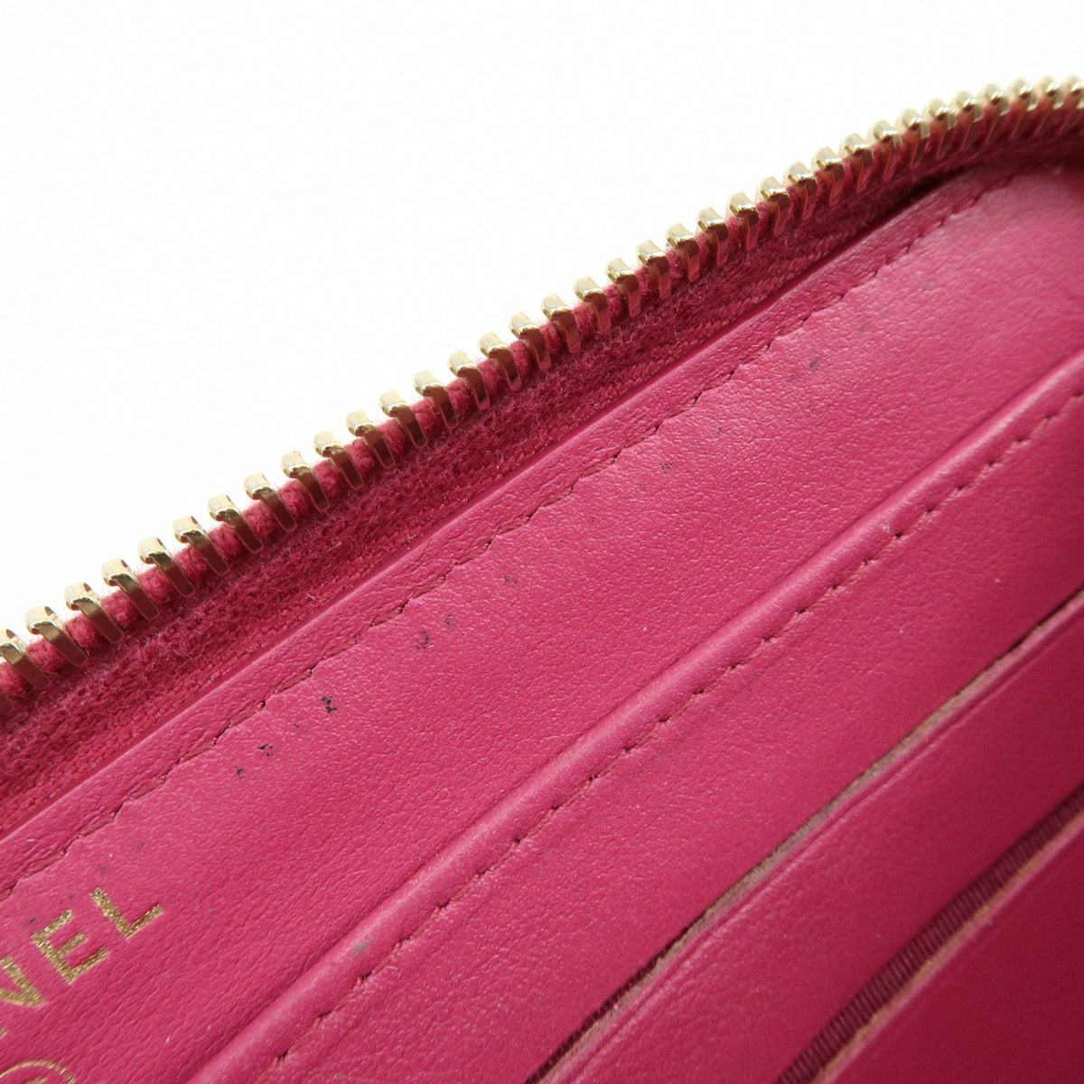Chanel Zip Around Camellia Patent, Pink, Calfskin, Wallet