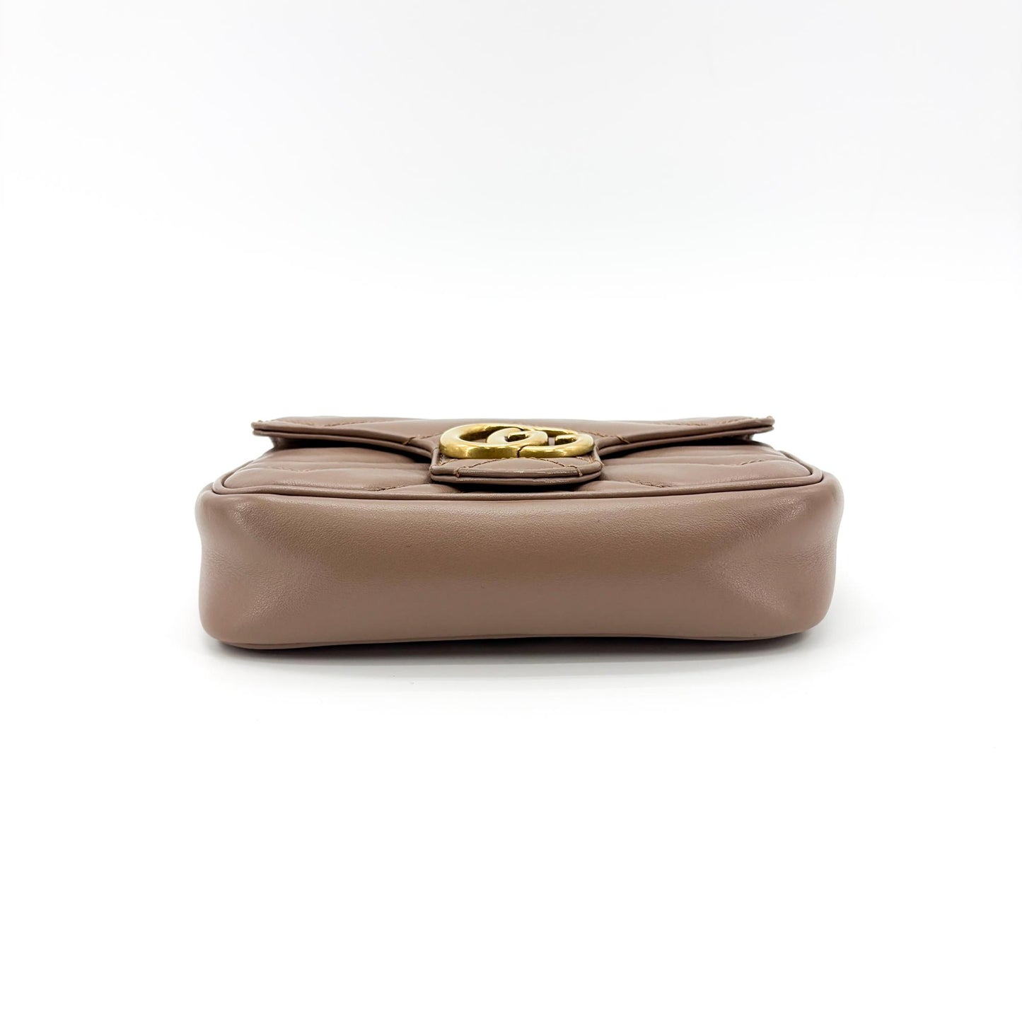 Gucci GG Marmont Flap Chevron Leather, Beige, Leather, Shoulder Bag