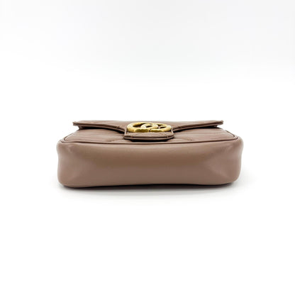 Gucci GG Marmont Flap Chevron Leather, Beige, Leather, Shoulder Bag