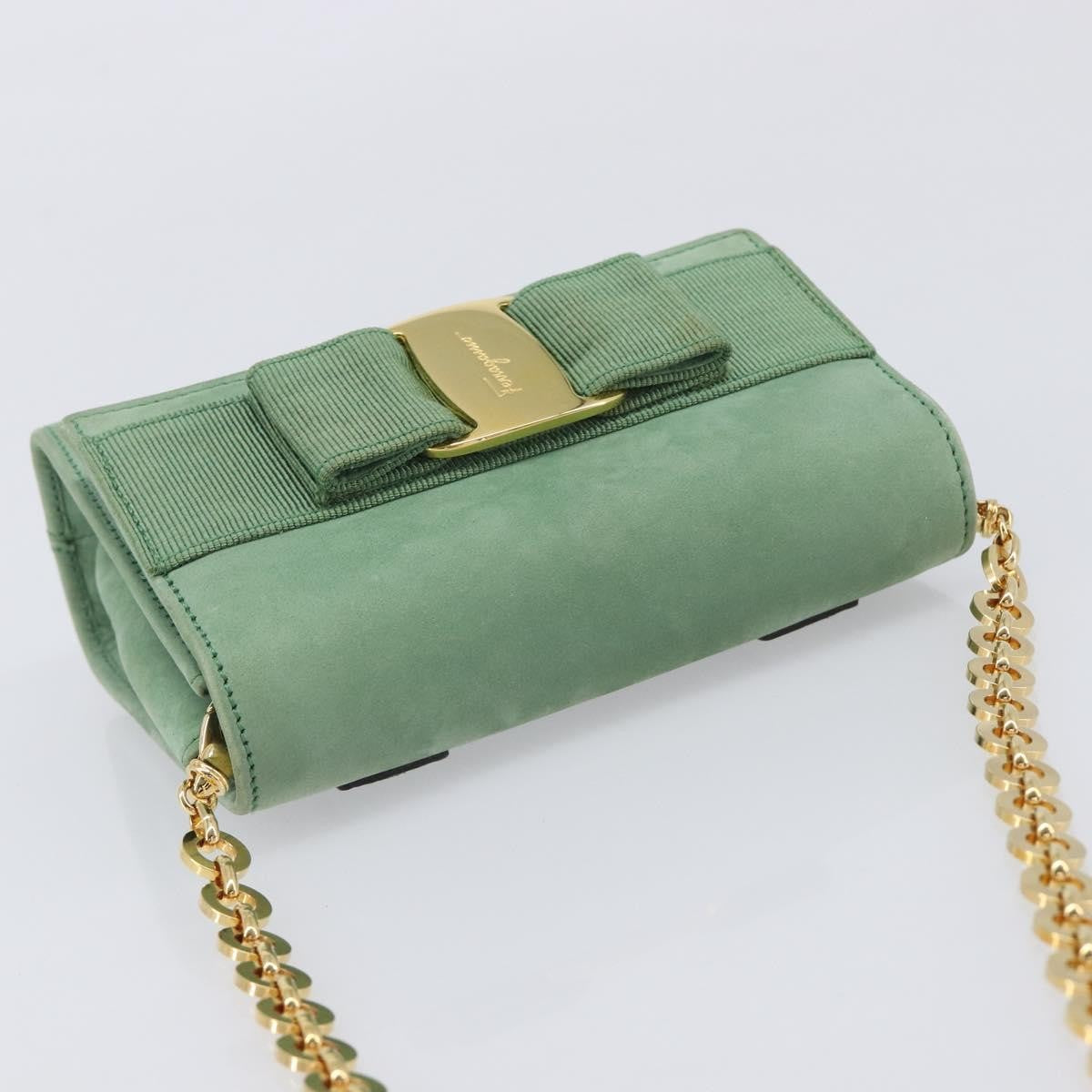 Salvatore Ferragamo Vala Chain Suede, Green, Suede, Shoulder Bag