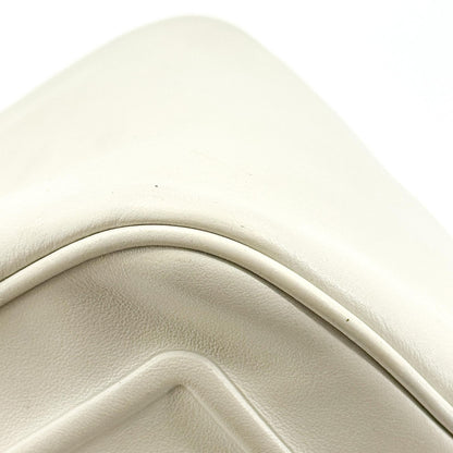 Prada Triangle Logo Zip Leather, White, Leather, Crossbody Bag