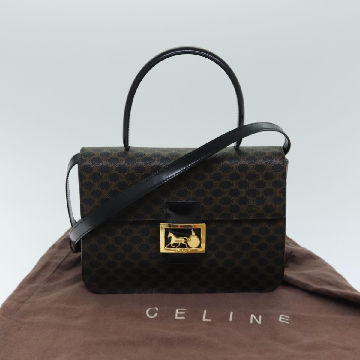 Céline Macadam, Black, Canvas, handbag