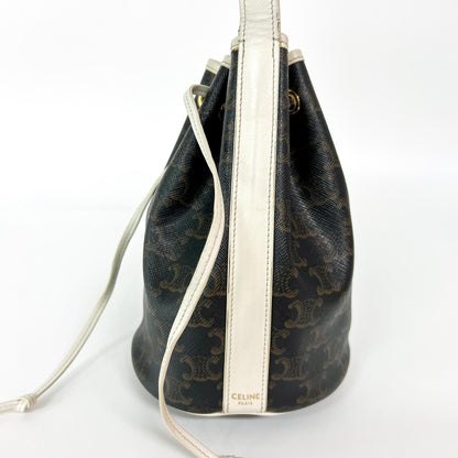 Celine Triomphe Drawstring Bucket Leather, Brown, Canvas, Handbag