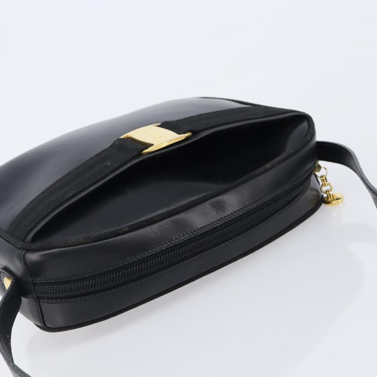 Salvatore Ferragamo Vara Bow Camera Leather, Black, Leather, Shoulder Bag