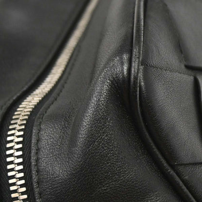 Bottega Veneta Zip Clutch Leather with Intrecciato Snakeskin Detail, Black, Leather, Clutch