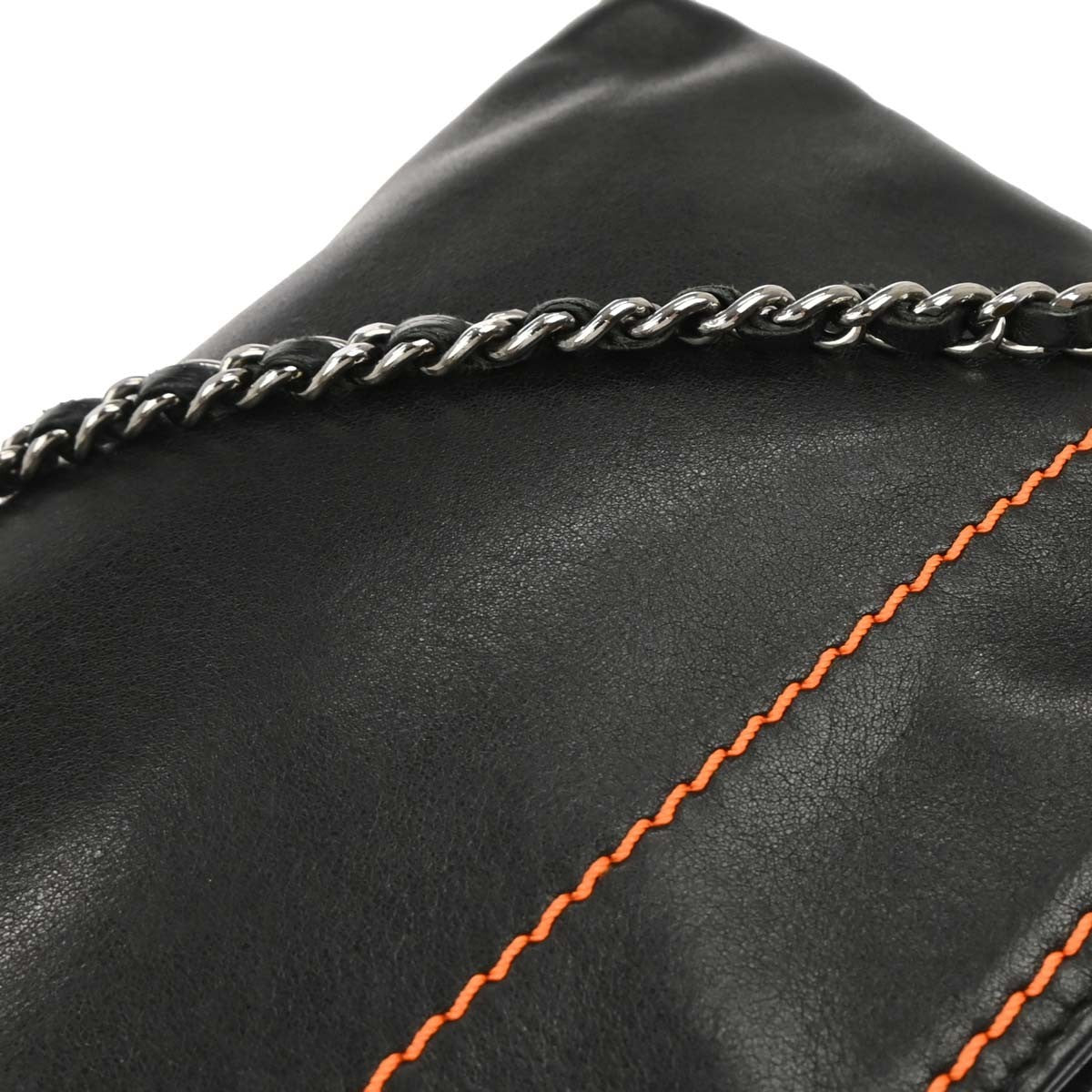 Chanel Lax Pochette Leather, Black, Leather, Clutch