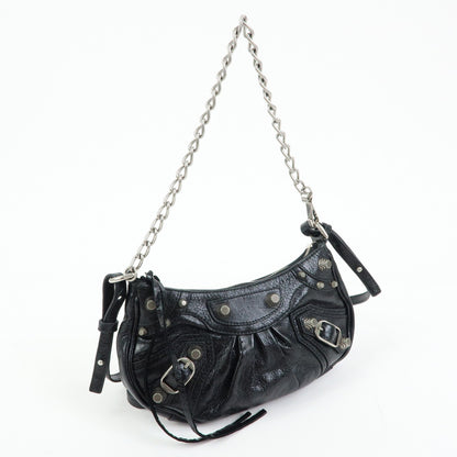 Balenciaga Le Cagole Giant Studs Chain Leather, Black, Leather, Shoulder Bag