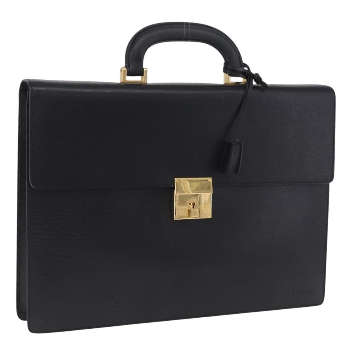Celine Cartable Business Leather, Black, Leather, Briefcase