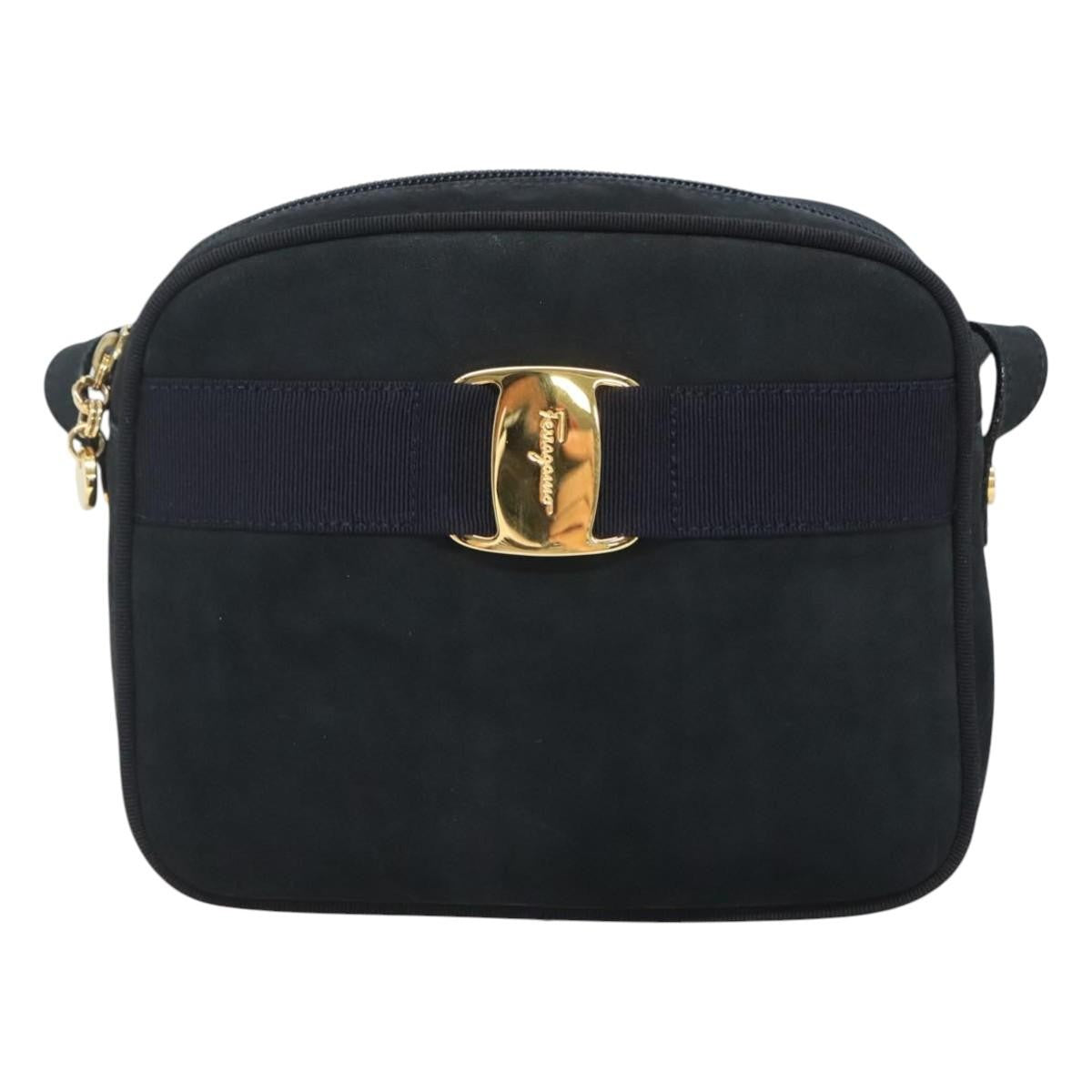 Salvatore Ferragamo Vara Bow camera Suede, Navy, Suede, Shoulder Bag