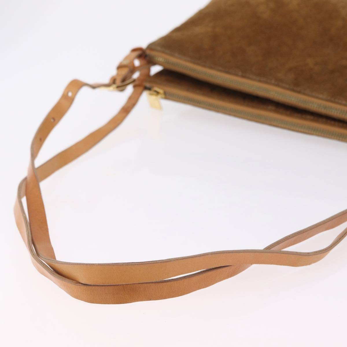 Celine C Macadam Shoulder Suede, Brown, Suede, Handbag